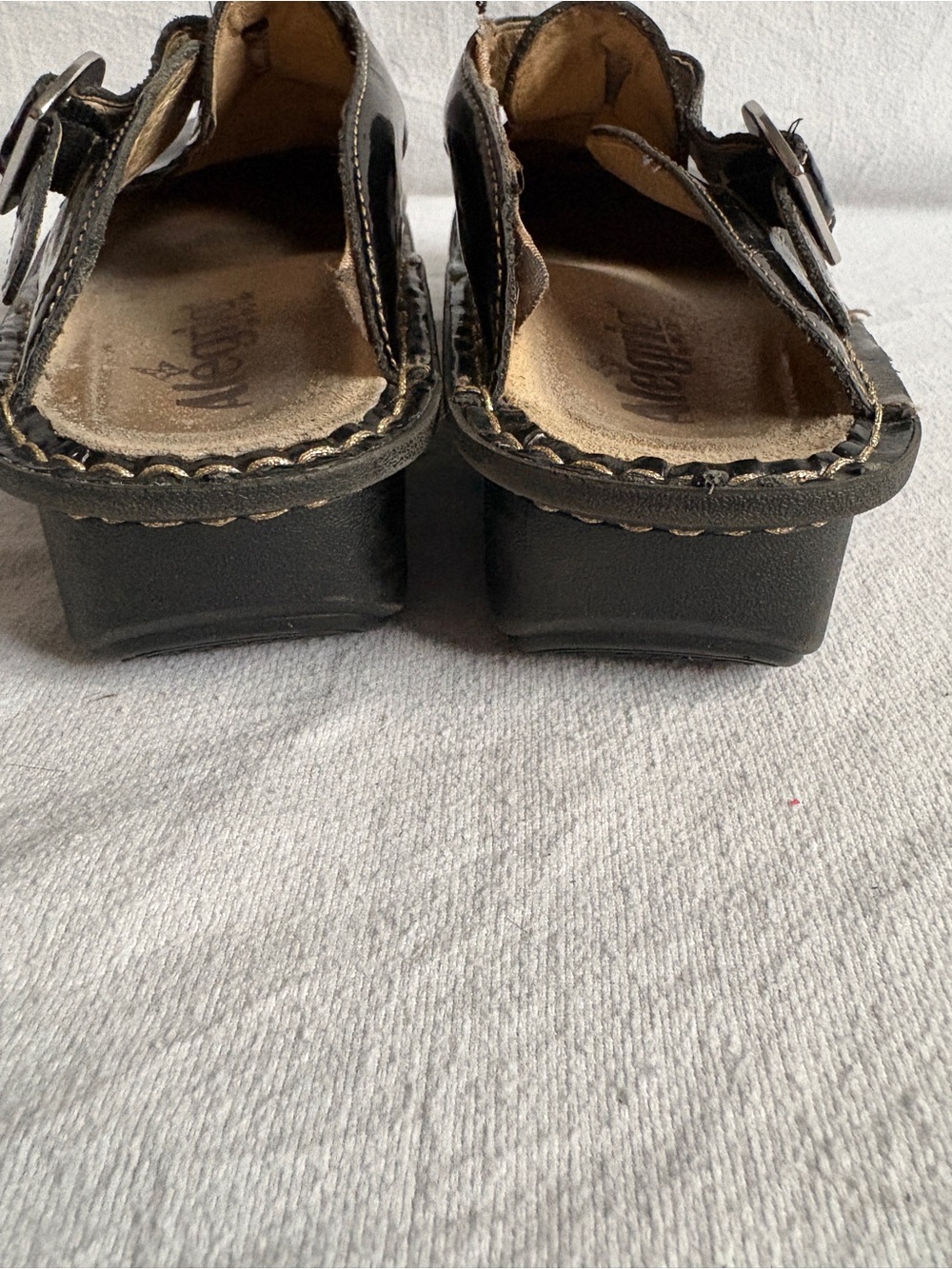 Alegria Black Patent Moccasin Clogs with Buckle - Picture 9 of 15